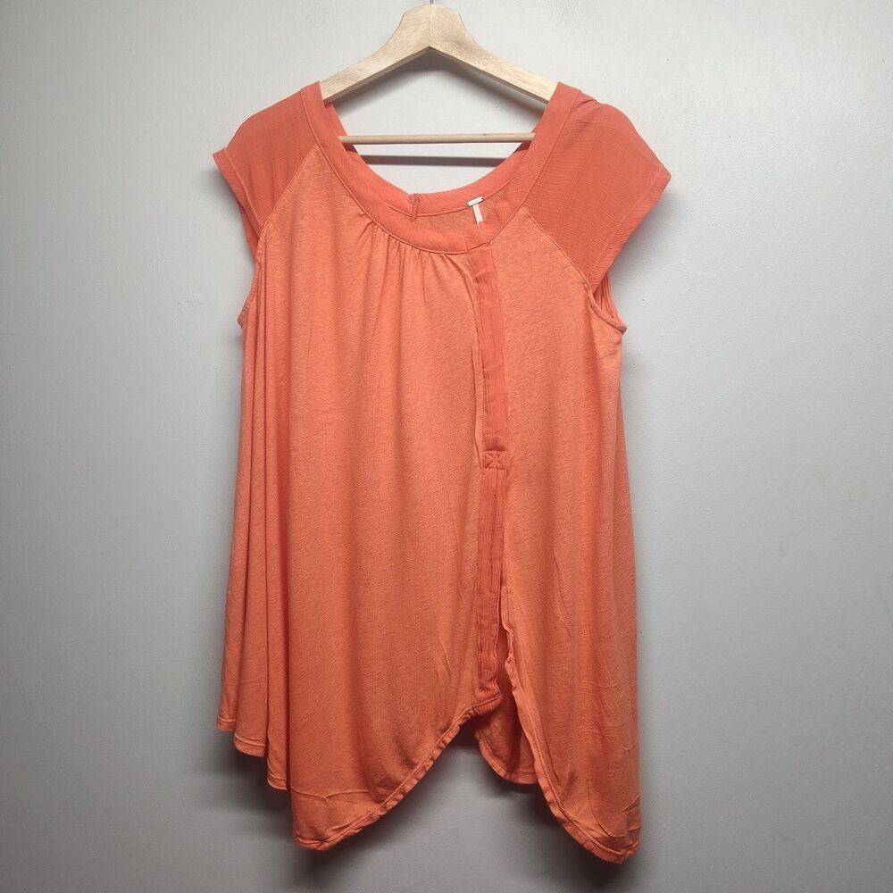 Free People Top Women Size S Orange Short Sleeve Relaxed Feminine Casual
